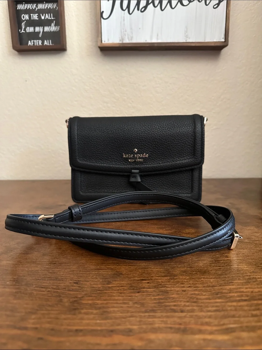 Kate Spade Knott Mini Pebbled Leather Black Crossbody Tassel Bag EUC